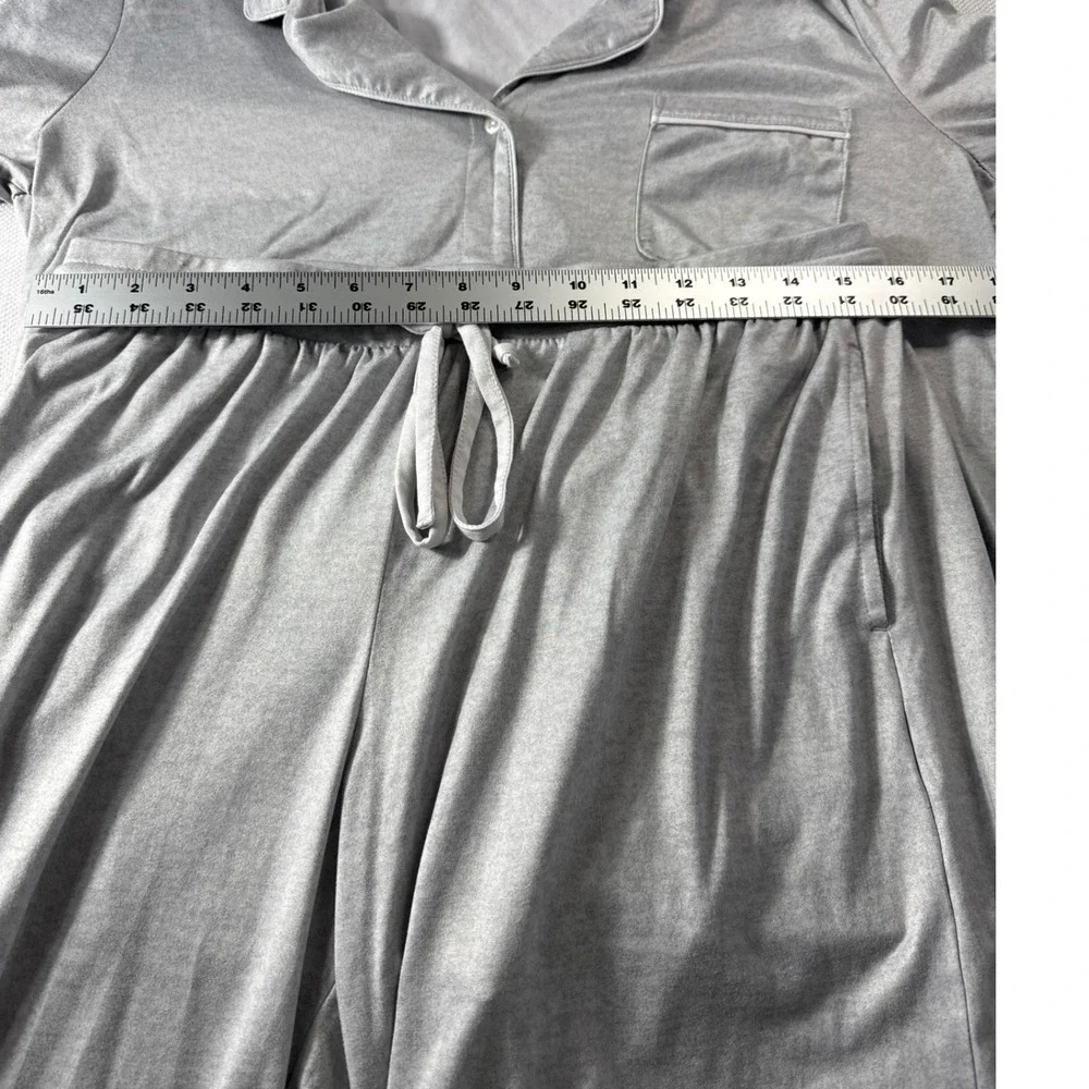 GapBody Original Gray Pajama Set Long Sleeve Button Up Top & Wide Leg Pants M